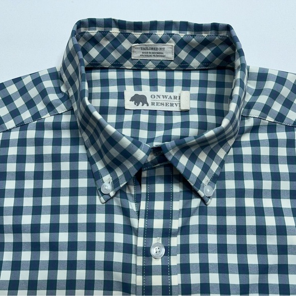Onward Reserve Performance Button Down Shirt Mens Size Medium Blue Ivory Checked - Picture 2 of 16